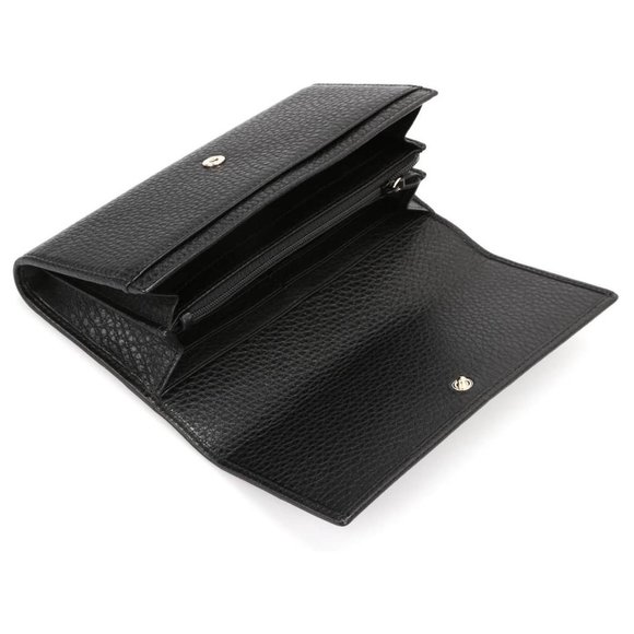 Gucci Soho Black Pebbled Leather Long Wallet Flap GG Large Authentic Italy NEW - Picture 7 of 16